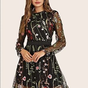 EMBROIDERED MESH OVERLAY DRESS